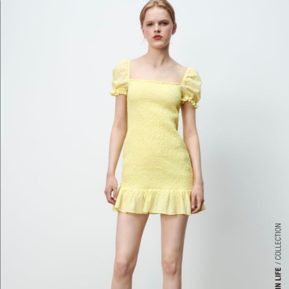 Zara Yellow Smocked Mini Dress